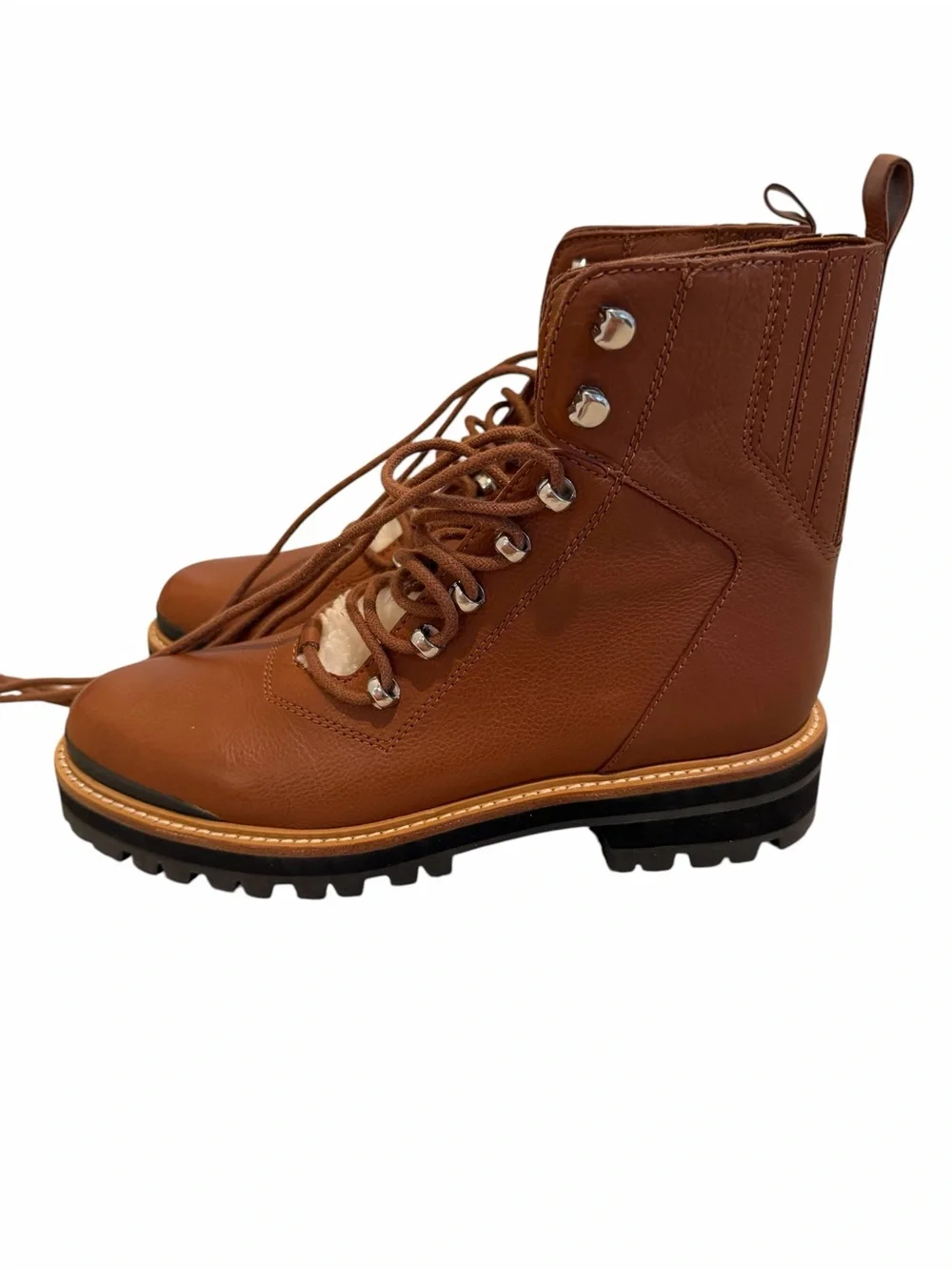 Marc Fisher Tan Brown Leather Lace-Up Shearling Ankle Boots